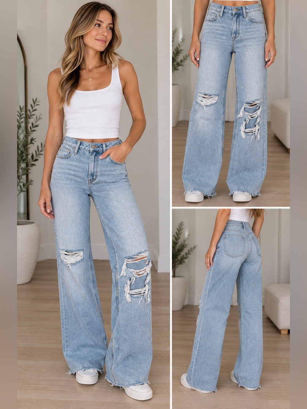 🔹 VERVET Los Angeles Distressed Wide Leg Jeans – Size 26